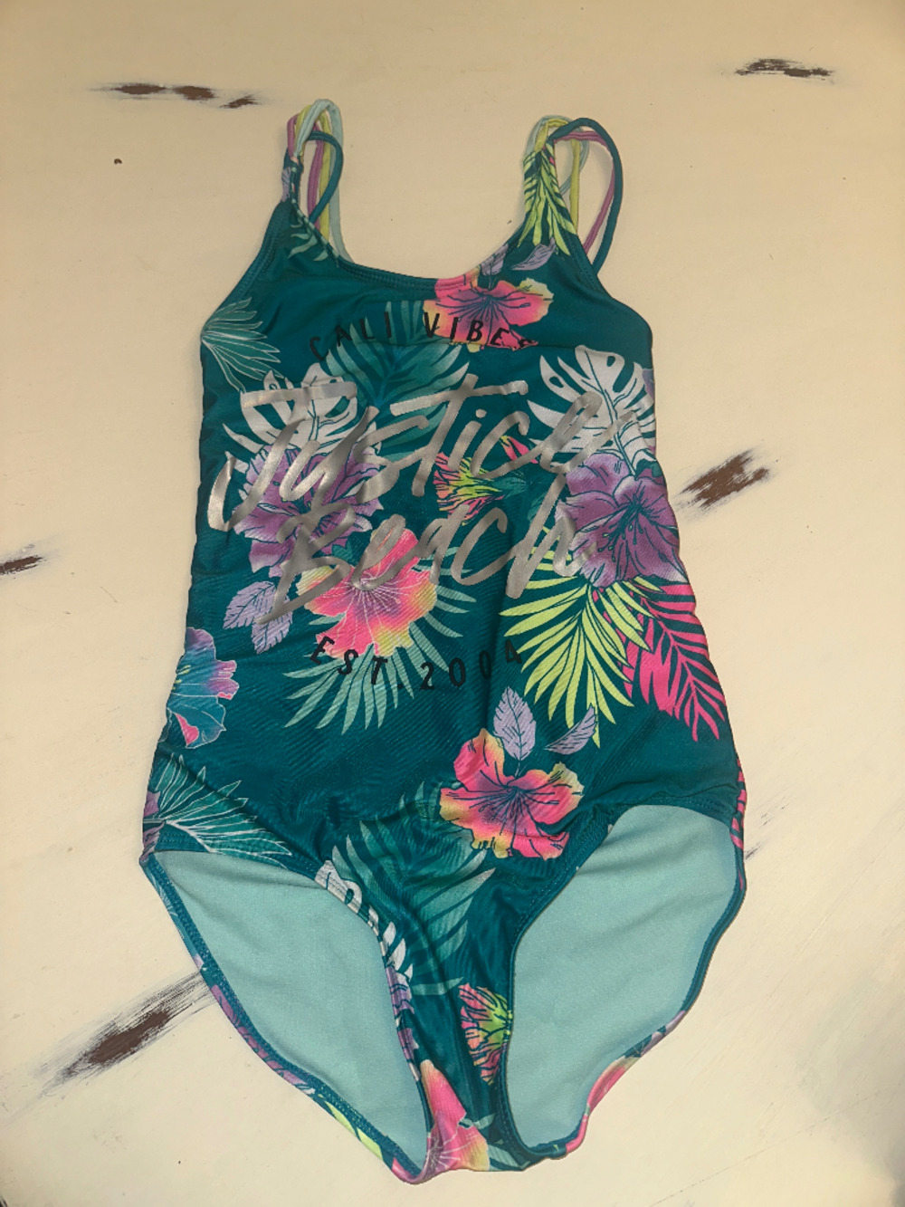 Justice Tropical Floral One Piece Swimsuit Girls Size Large (12/14)
